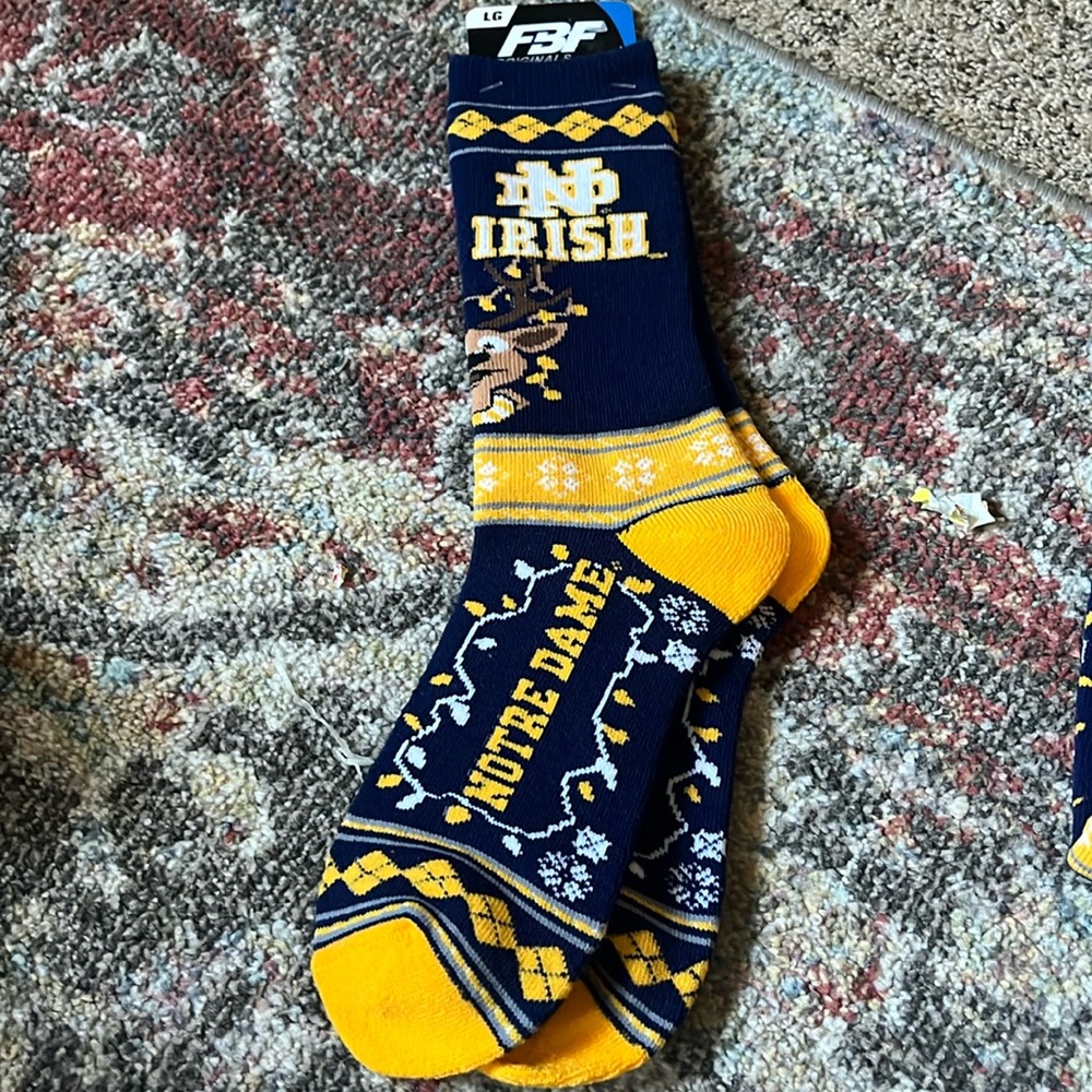 Christmas themed Notre Dame long socks